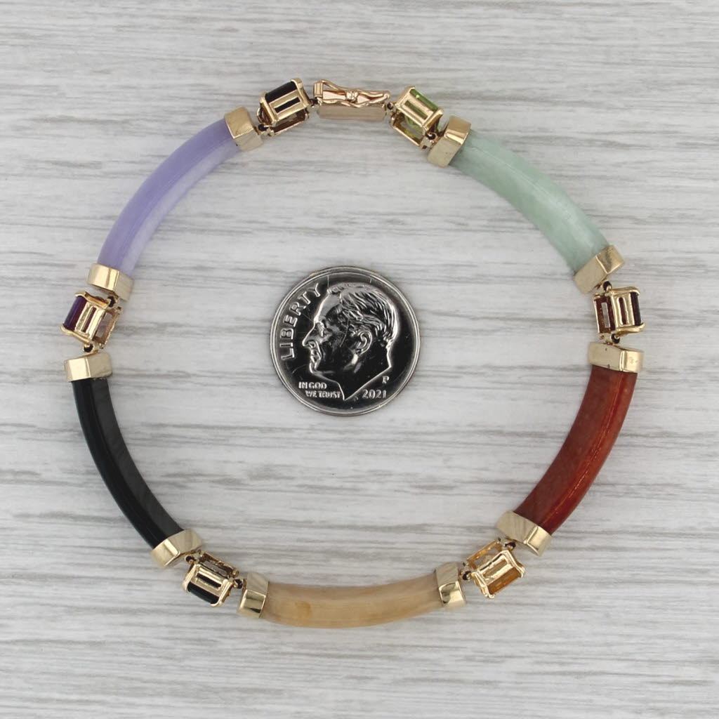 Jadeite Jade Peridot Garnet Citrine Amethyst Bracelet 14k Yellow Gold 7.25" 10mm