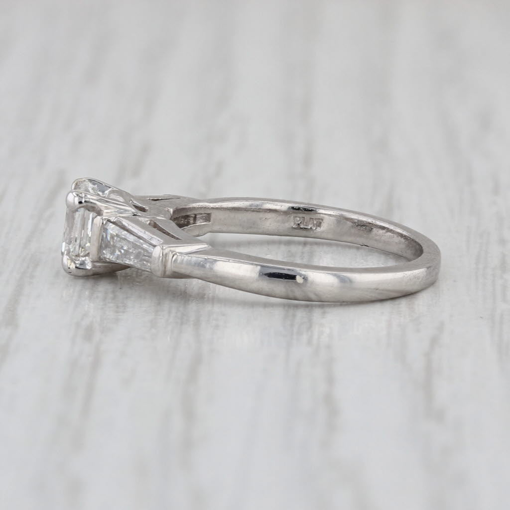 0.87ctw Emerald Cut Diamond Engagement Ring Platinum Size 5.25