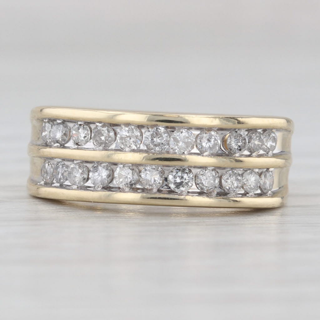 Light Gray 0.44ctw Diamond Double Band Ring 14k Yellow Gold Size 5-5.25 Wedding Stackable