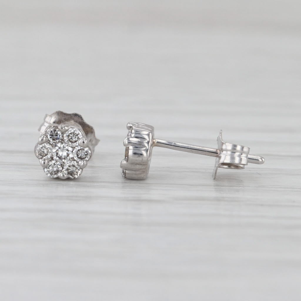 0.23ctw Diamond Cluster Flower Stud Earrings 14k White Gold Studs