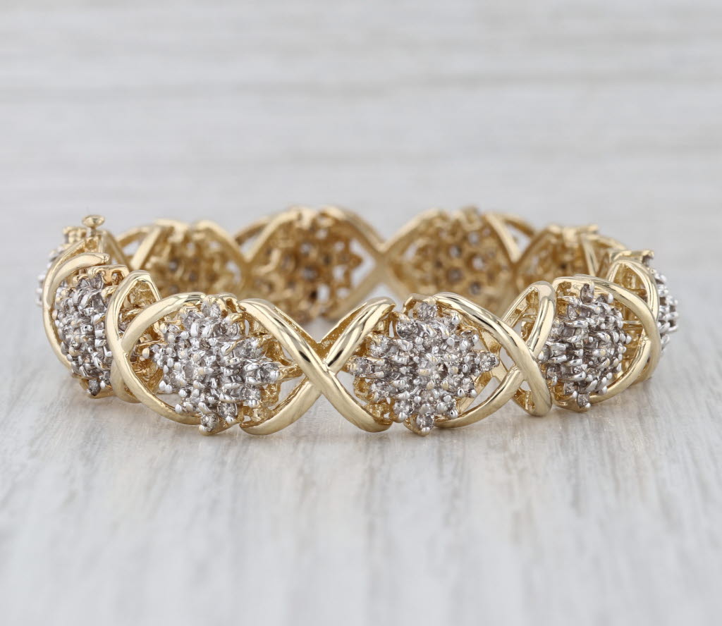 5ctw Diamond Flower Clusters Bracelet 14k Yellow Gold 7" 12.5mm