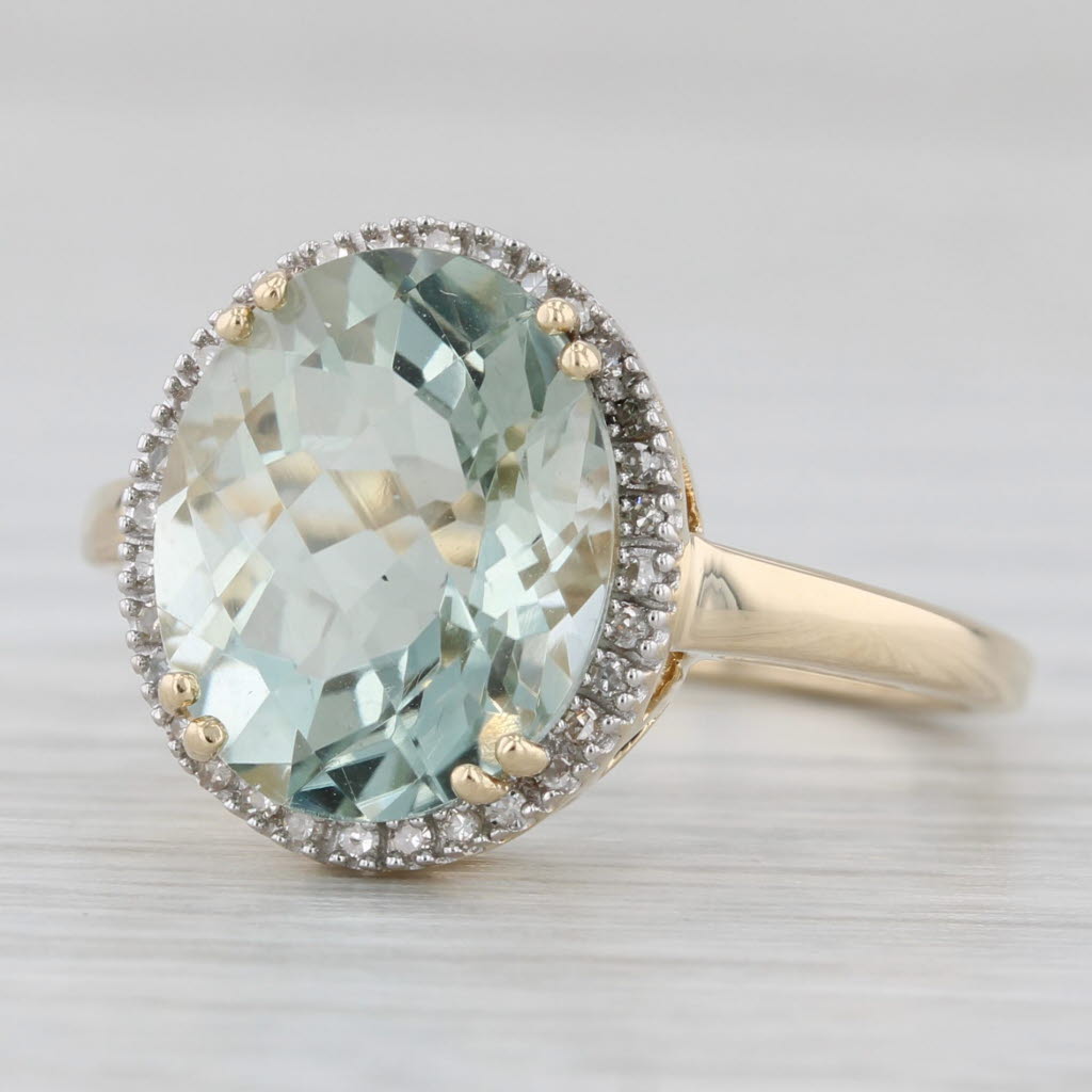 Light Gray 4.67ctw Prasiolite Green Amethyst Diamond Halo Ring 14k Yellow Gold Size 7