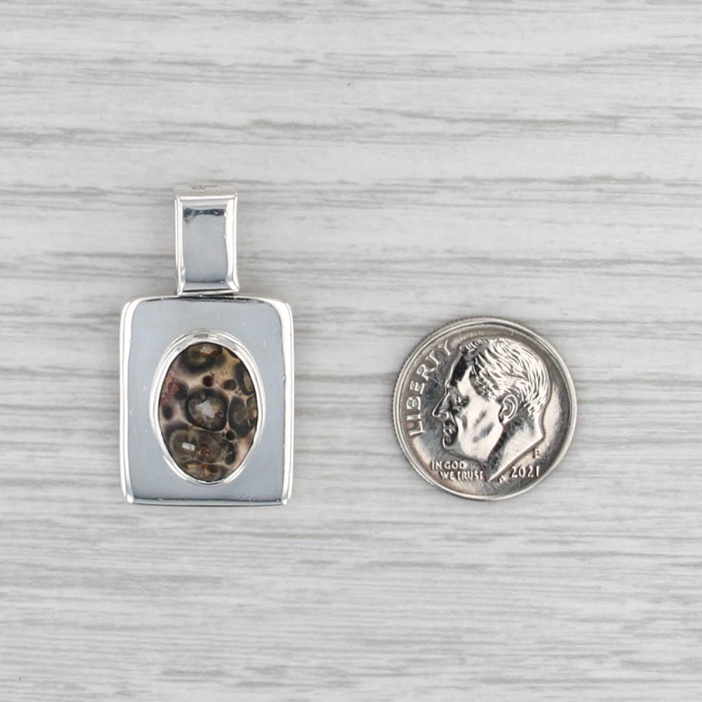 Leopard Skin Jasper Pendant Sterling Silver Modernist Mexico Statement