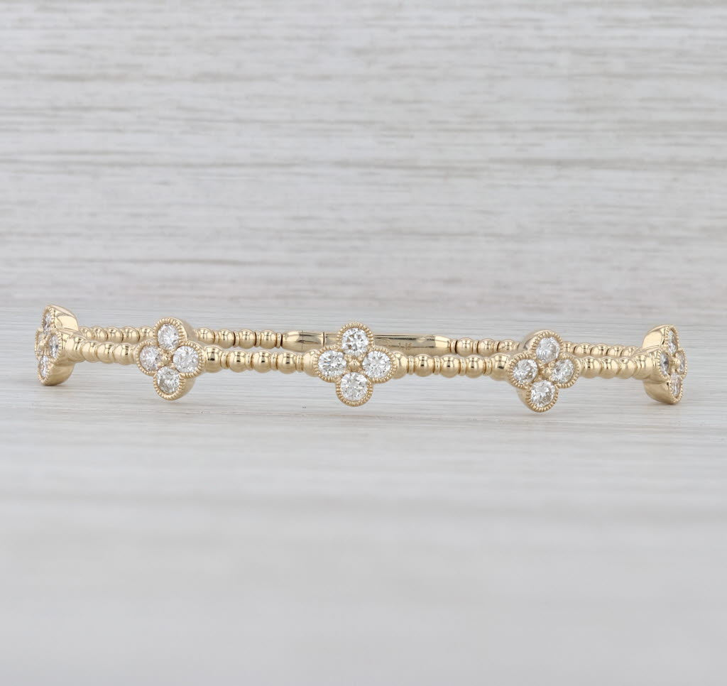 Light Gray New 1.45ctw Diamond Flowers Flexible Bead Bangle Bracelet 14k Yellow Gold 6.75"