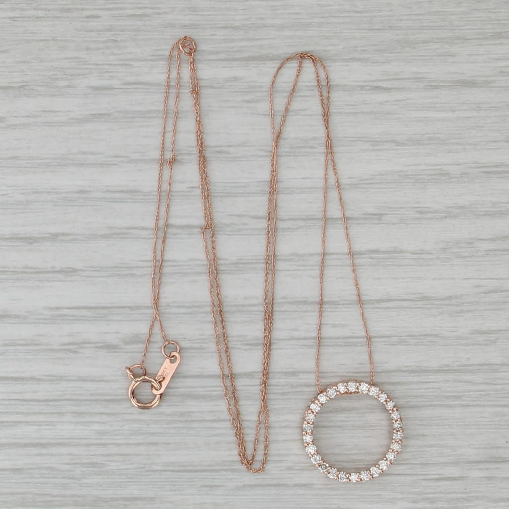 0.40ctw Diamond Eternity Circle Pendant Necklace 10k Rose Gold 18.75-21"