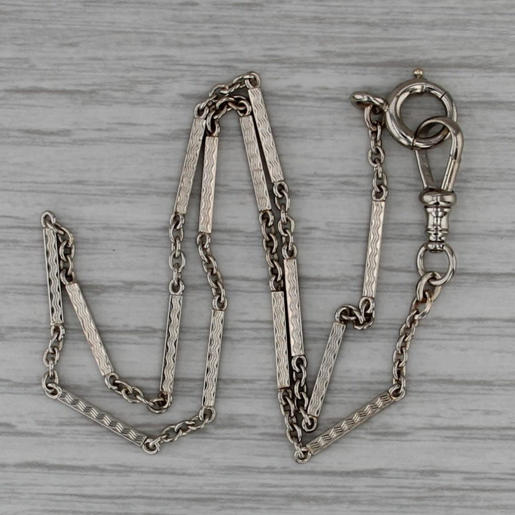 Vintage Bar Link Watch Chain Necklace 14k White Gold 14.25
