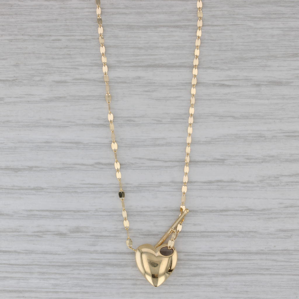 Gray New Mirror Chain Heart Toggle Pendant Necklace 14k Yellow Gold 18"