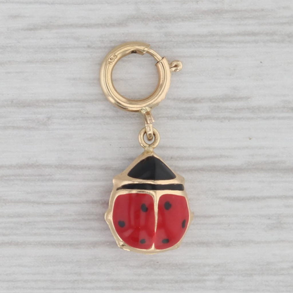 Gray Little Ladybug Charm 14k Yellow Gold Enamel Insect Bug Pendant