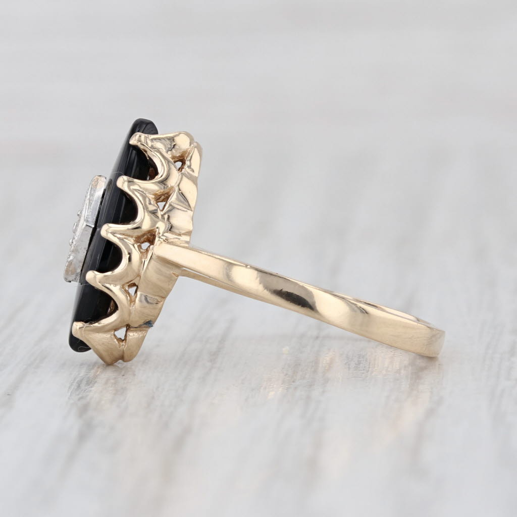 Vintage Onyx Diamond Ring 10k Yellow Gold Size 6 Signet