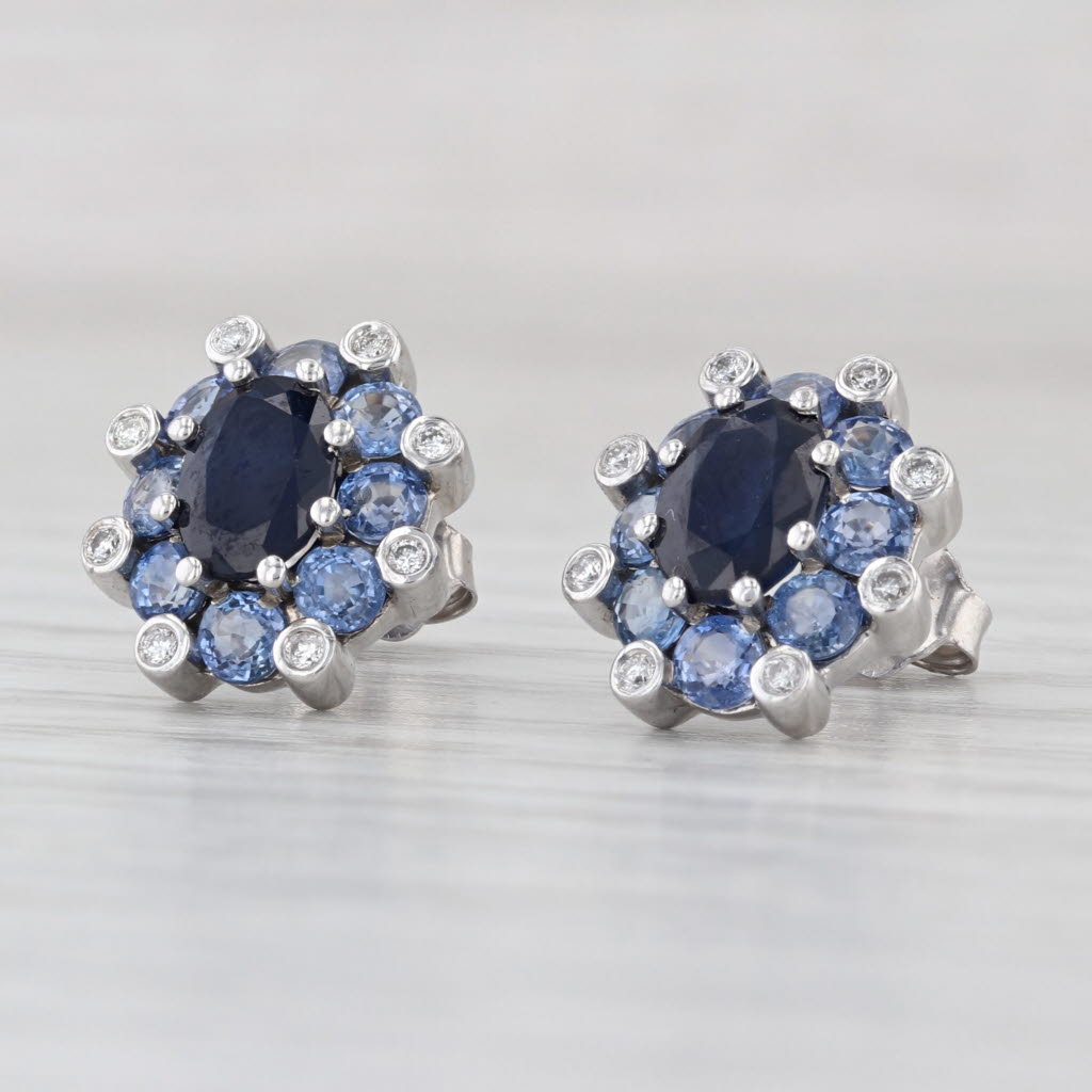 3.76ctw Blue Sapphire Diamond Stud Earrings 14k White Gold Studs