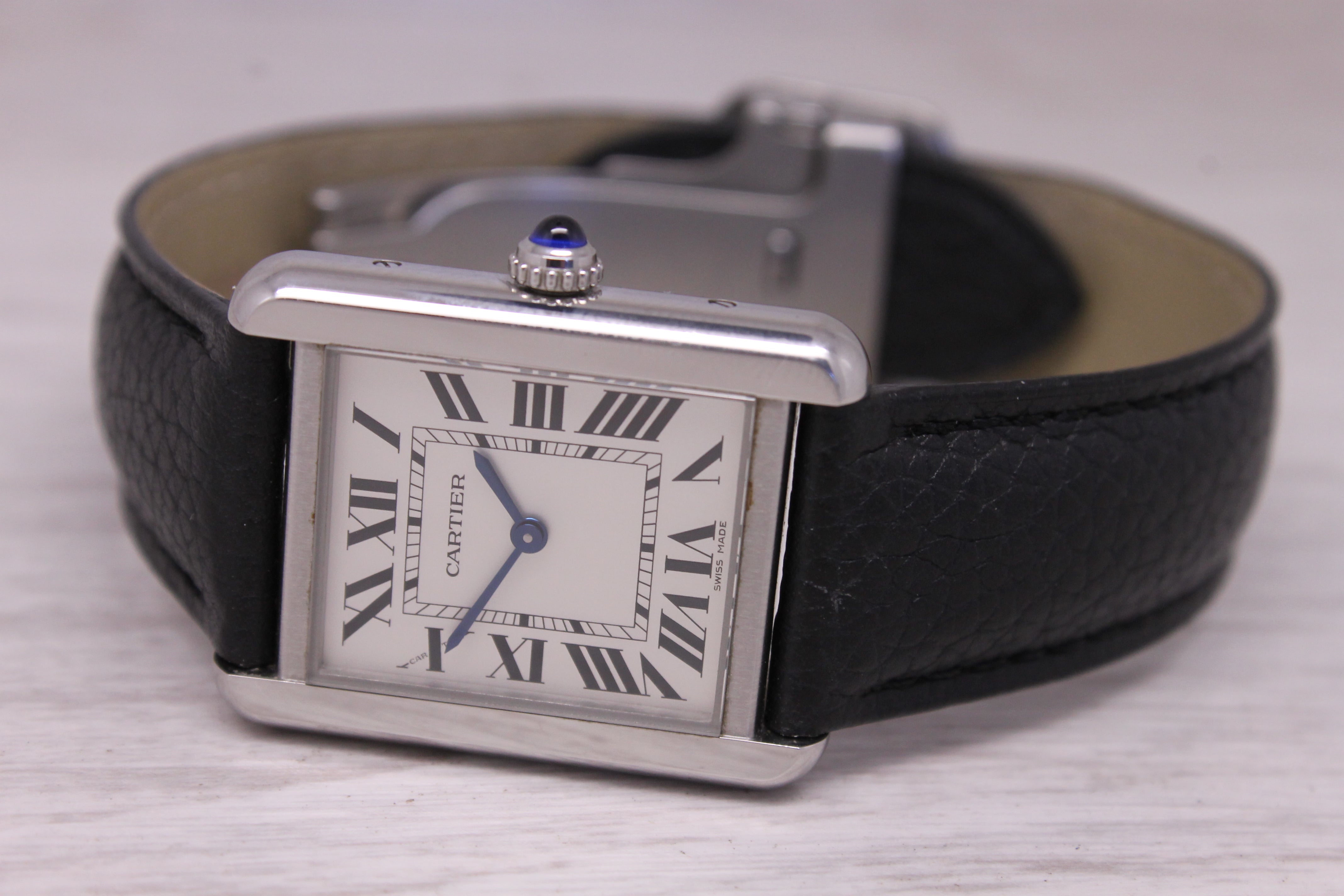 Cartier Solo Tank ref.3170 Stainless Steel 24mm Quartz Watch Strap Deployant Box