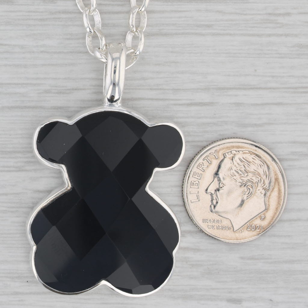 Gray Tous Onyx Teddy Bear Pendant Necklace Sterling Silver 23.5" Cable Chain