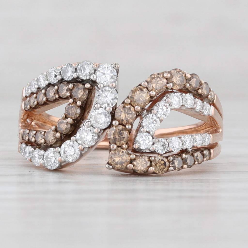 Light Gray 1.12ctw Champagne White Diamond Bypass Ring 14k Rose Gold Size 7.75 Cocktail