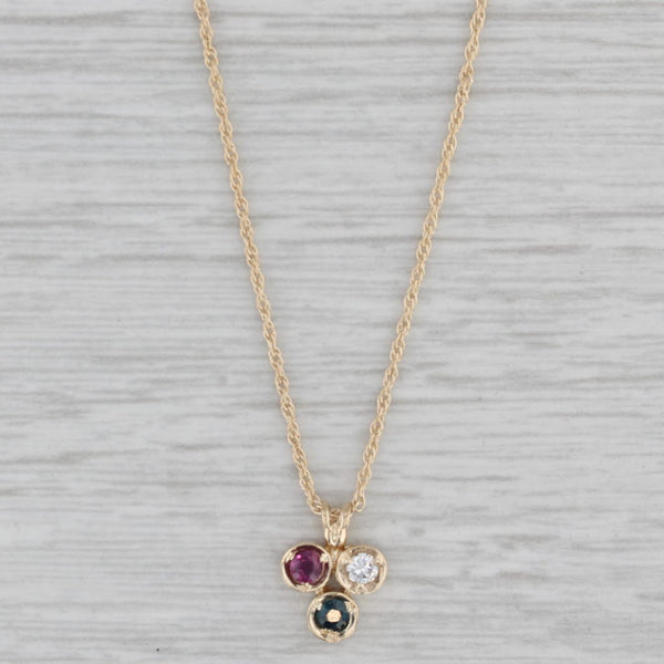 0.21ctw Diamond Ruby Sapphire 3-Stone Pendant Necklace 14k Yellow Gold 18"