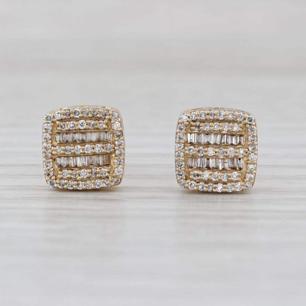 0.50ctw Diamond Pave Stud Earrings 10k Yellow Gold Square Studs