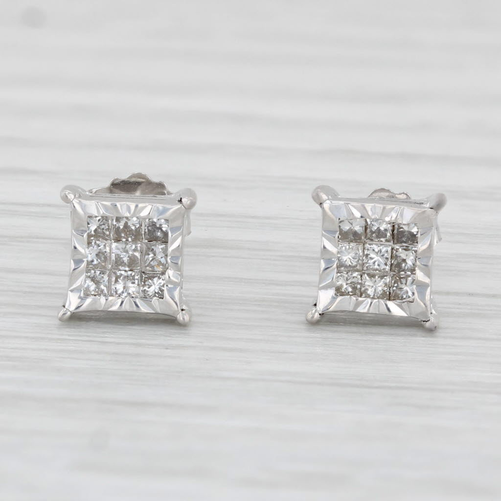 Light Gray 0.36ctw Diamond Princess Stud Earrings 10k White Gold