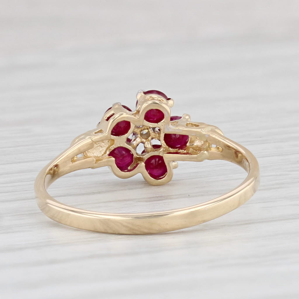 Light Gray Ruby Flower Ring 14k Yellow Gold Size 7 Diamond Accents