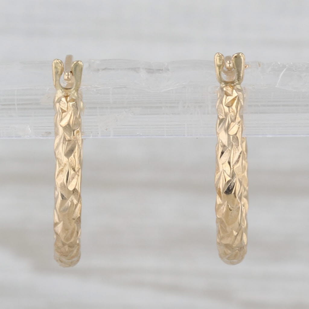 Textured Small Hoop Earrings 18k Yellow Gold Snap Top Round Hoops