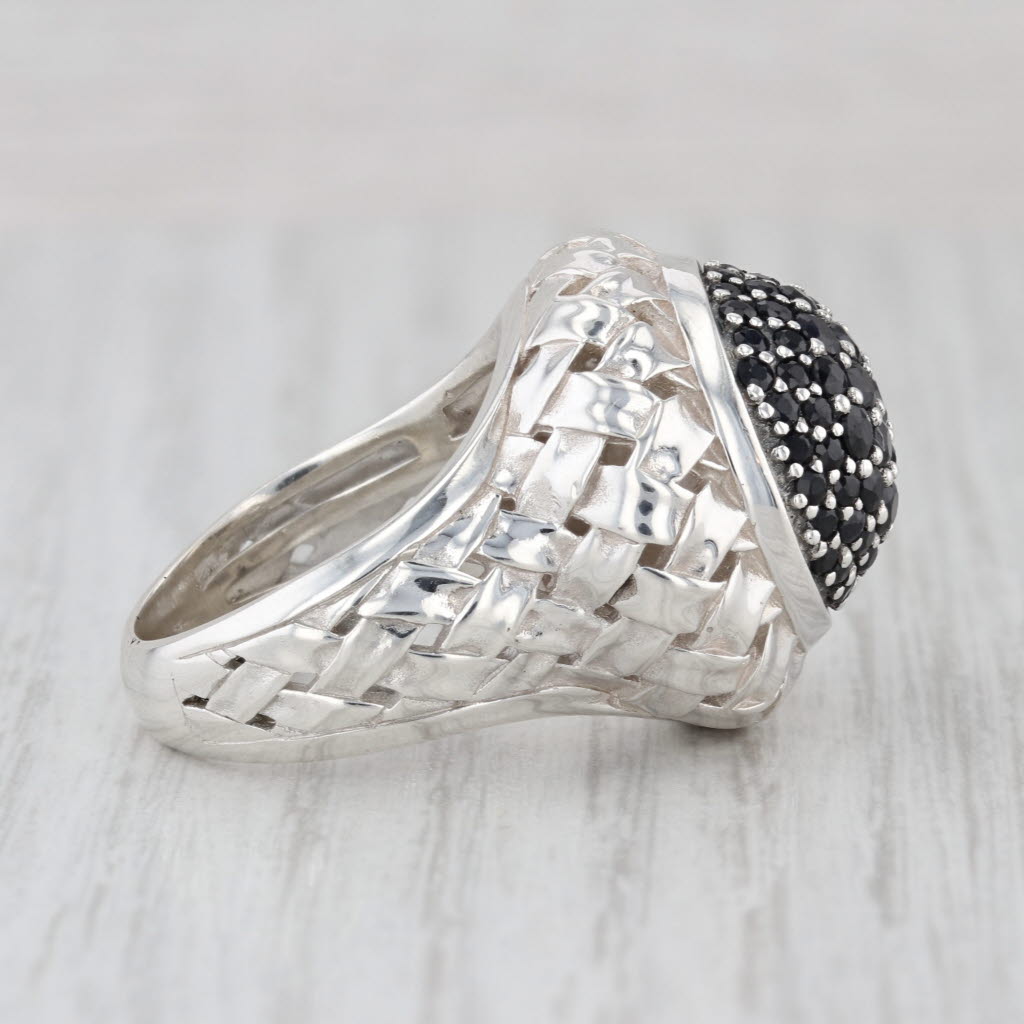 Slane & Slane 2.17ctw Pave Blue Sapphire Basketweave Ring Sterling Silver Size 8