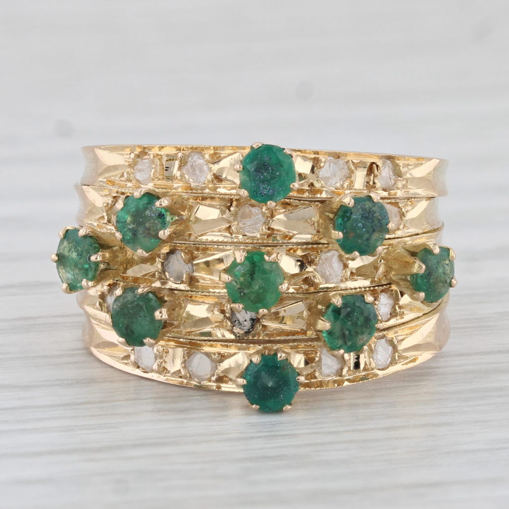 Light Gray Vintage 0.74ctw Emerald Harem Ring 18k Yellow Gold Cocktail Multiband Size 7.5