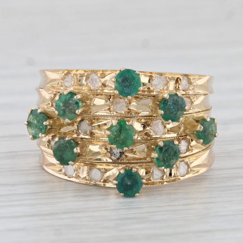 Vintage 0.74ctw Emerald Harem Ring 18k Yellow Gold Cocktail Multiband Size 7.5