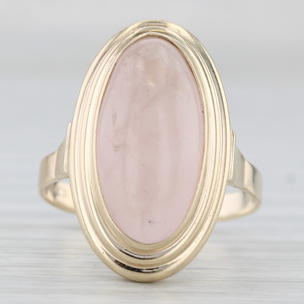 Light Gray Vintage Pink Rose Quartz Ring Oval Cabochon Solitaire 8k Yellow Gold Size 8.5