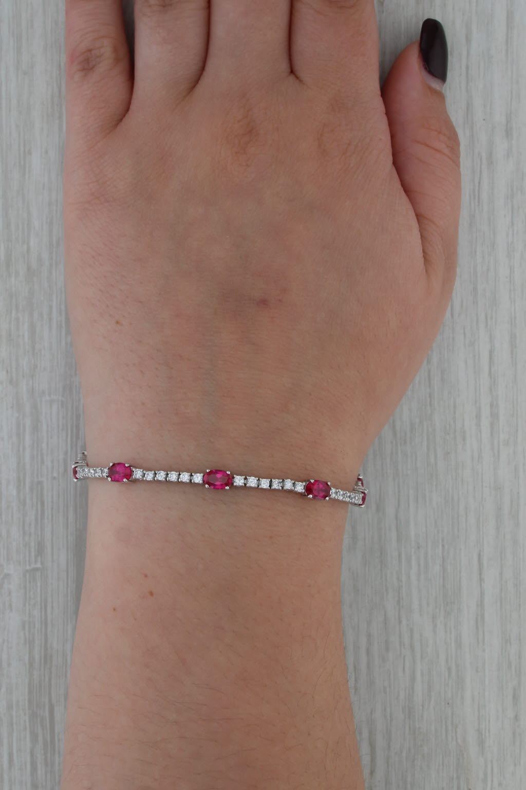6.25ctw Lab Created Rubies Cubic Zirconias Tennis Bracelet Sterling Silver 7.75"