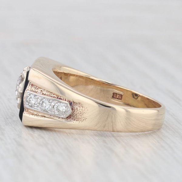 Light Gray Vintage 0.51ct Diamond Onyx Signet Ring 10k Yellow Gold Size 10.5 Men's