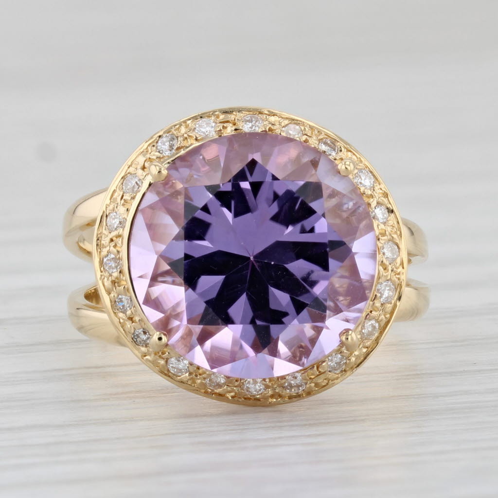 Gray 6.56ctw Round Amethyst Diamond Halo Ring 18k Yellow Gold Size 6.5 Cocktail