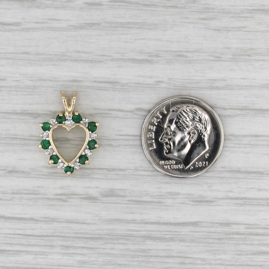 0.32ctw Emerald Diamond Open Heart Pendant 14k Yellow Gold Small Drop