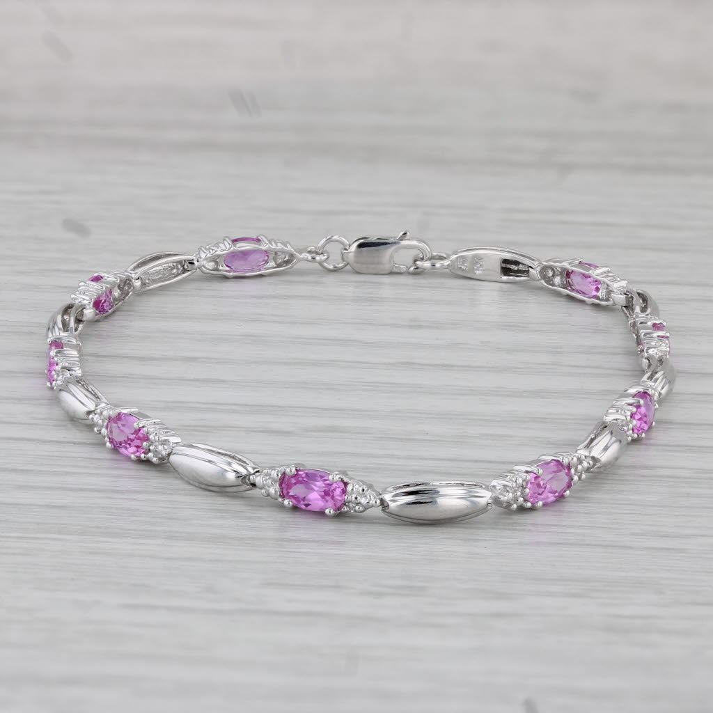 Gray 2.88ctw Pink Sapphire Bracelet 10k White Gold 7" 3.5mm