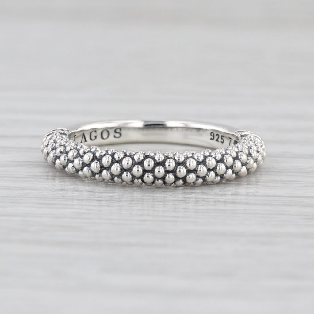 New Lagos Signature Caviar Bead Stacking Ring Sterling Silver Size 7 Band
