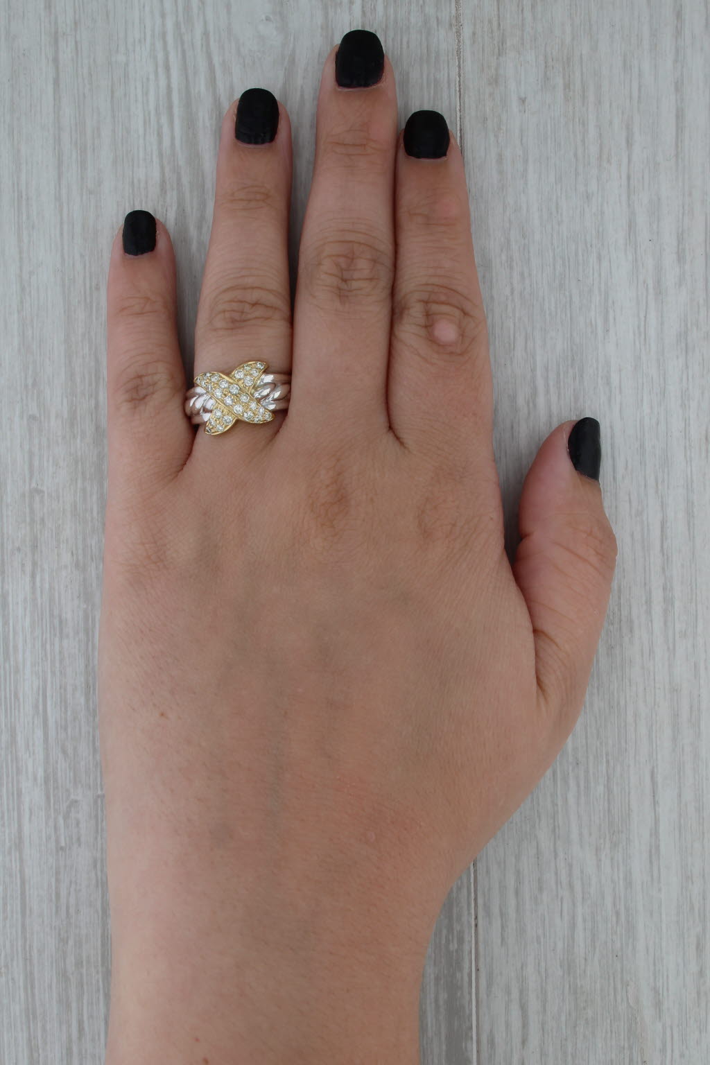 0.65ctw Diamond X Love Knot Ring Sterling Silver 18k Gold Size 7.25 Cocktail SJ