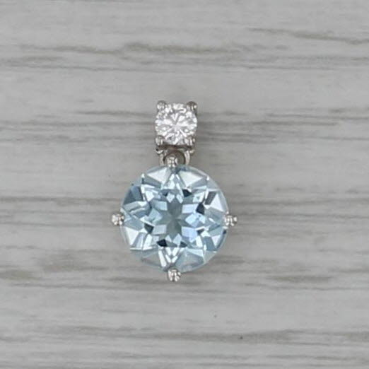 2.45ctw Aquamarine Diamond Pendant 14k White Gold Small Drop