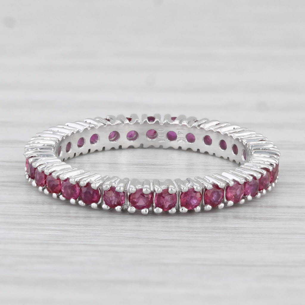 Light Gray 0.94ctw Ruby Eternity Band Stackable Wedding 14k White Gold Size 6.5