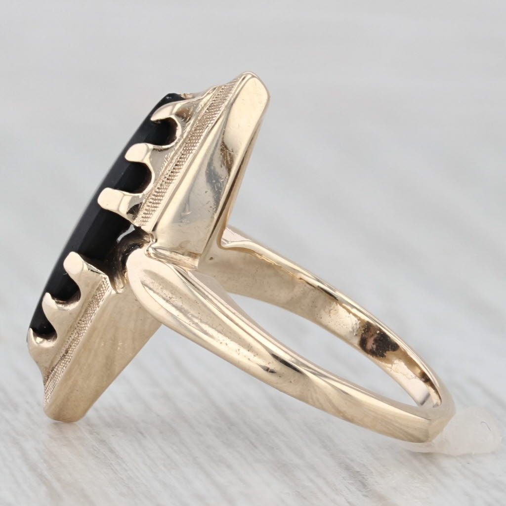 Vintage Onyx Navette Signet Ring 10k Yellow Gold Size 4