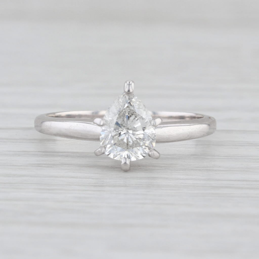 1.03ct Pear Brilliant Diamond Solitaire Engagement Ring 14k White Gold Size 6.25