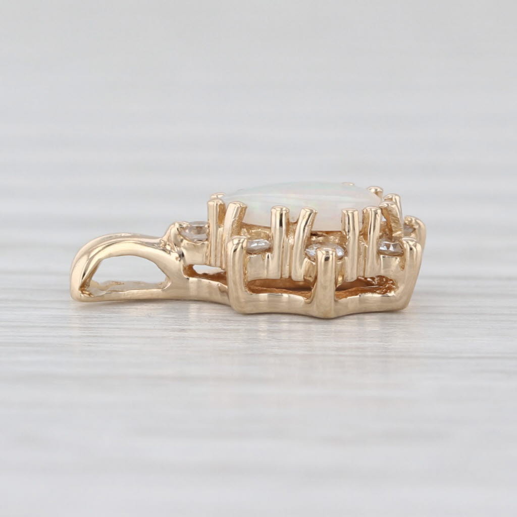 Opal Diamond Halo Pendant 14k Yellow Gold Small Drop