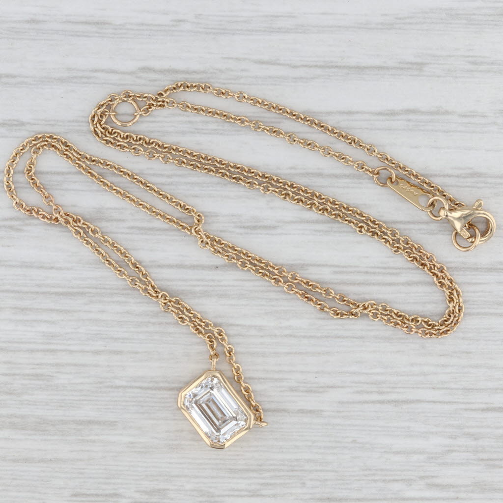 New 1.52ct Emerald Cut Lab Grown Diamond Pendant Necklace 14k Gold E VS1 IGI