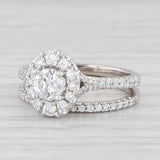 0.88ctw Diamond Halo Engagement Ring Wedding Band Bridal Set 14k White Gold