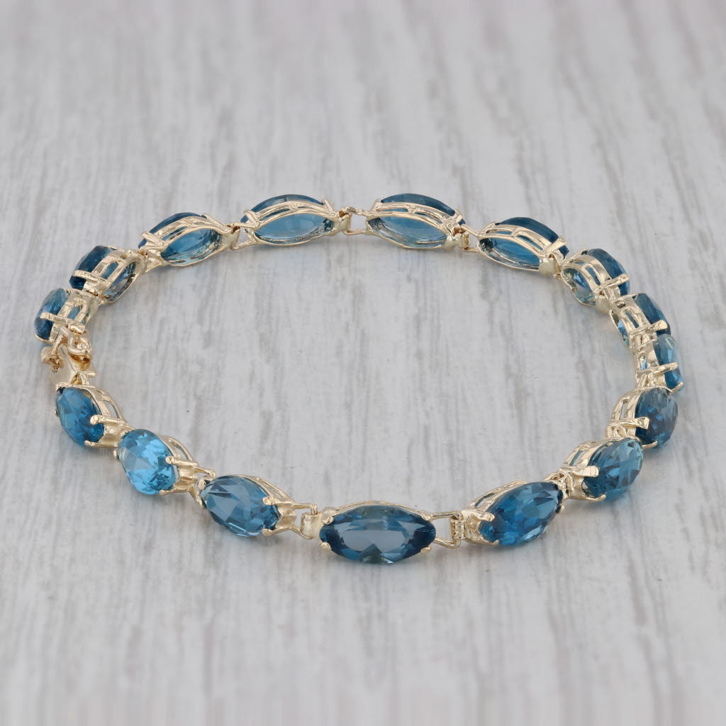 Gray London Blue Topaz Tennis Bracelet 14k Yellow Gold 6.75"