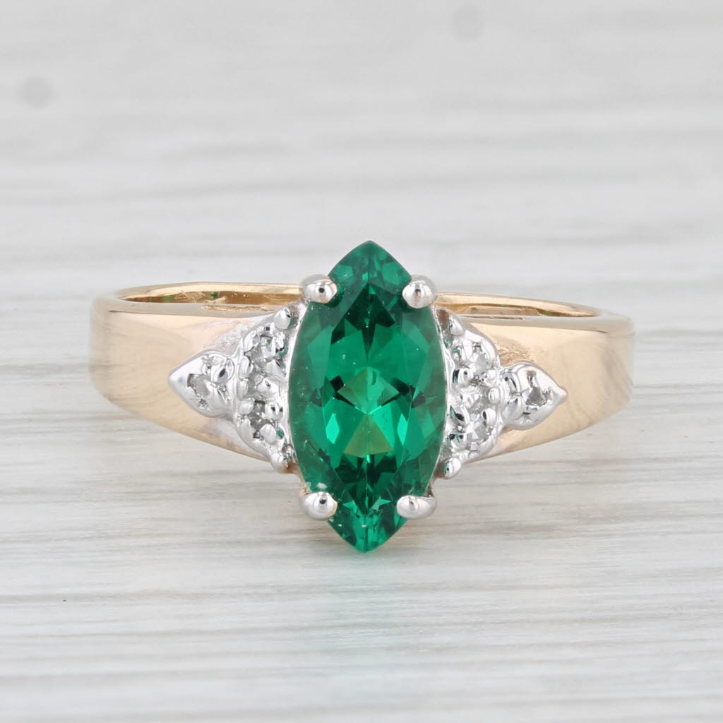 Light Gray 1.03ctw Marquise Lab Created Emerald Diamond Ring 14k Yellow Gold Size 5