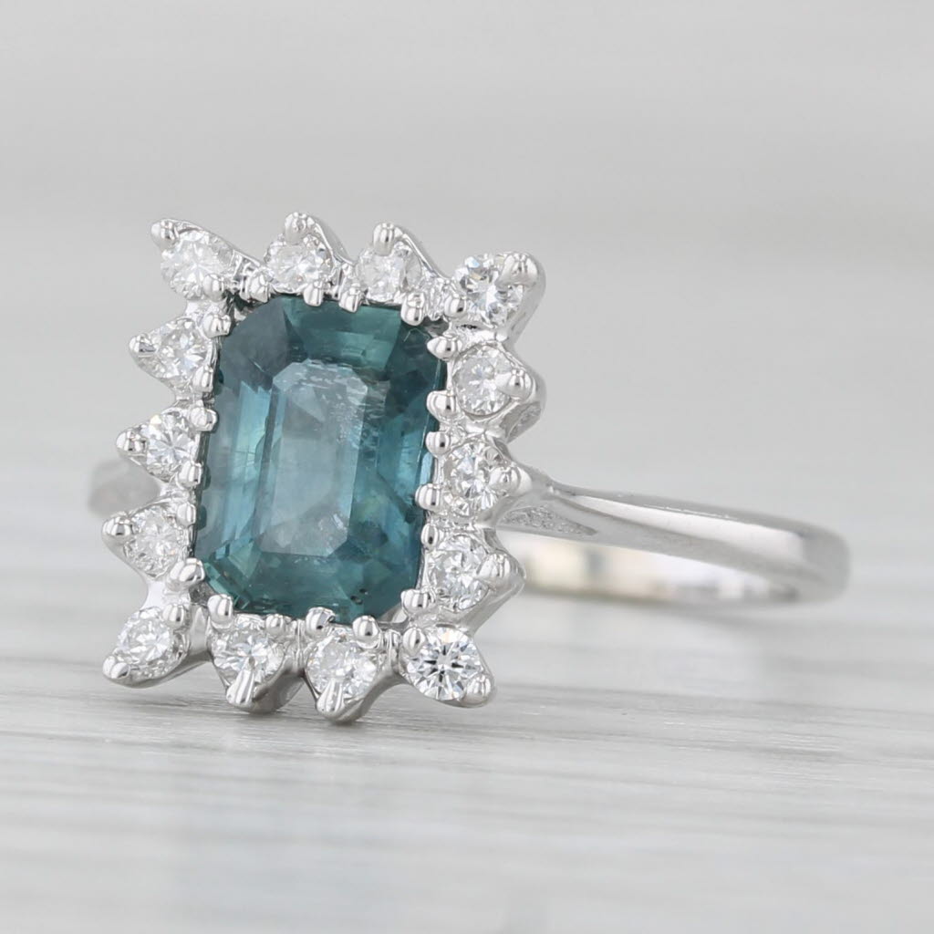 Light Gray 1.30ctw London Blue Sapphire Diamond Halo Ring 18k White Gold Size 4.75
