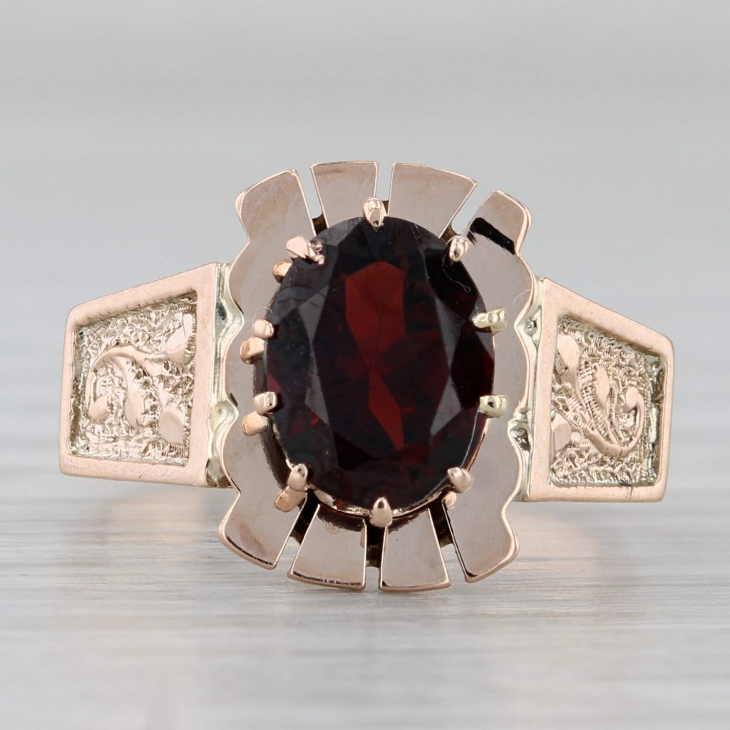 Gray Antique 2.10ct Oval Garnet Solitaire Ring 14k Rose Gold Size 6.25
