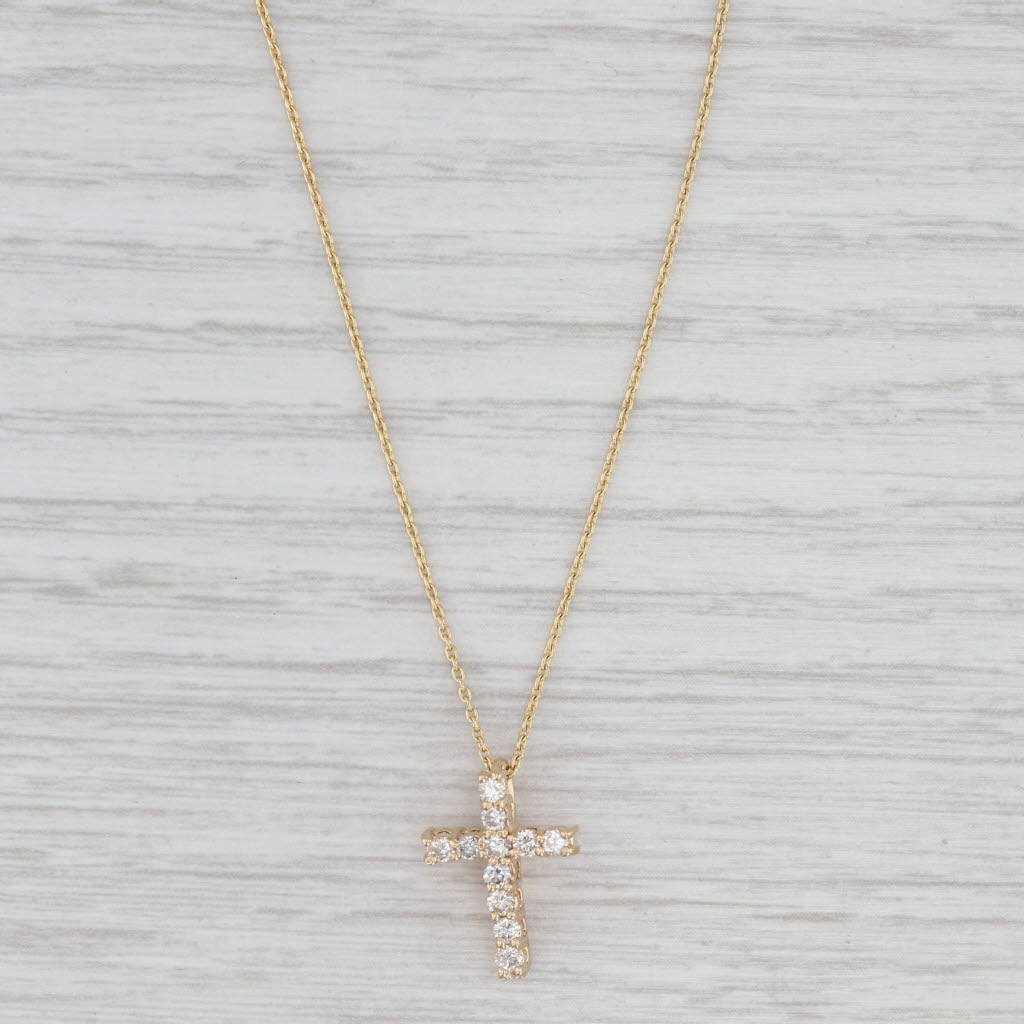 Light Gray 0.30ctw Diamond Cross Pedant Necklace 14k Yellow Gold Adjustable Cable Chain