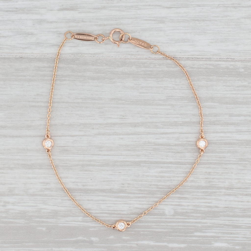 Light Gray Tiffany Peretti Diamonds by the Yard Bracelet w/ Pouch 18k Yellow Gold 6.75"