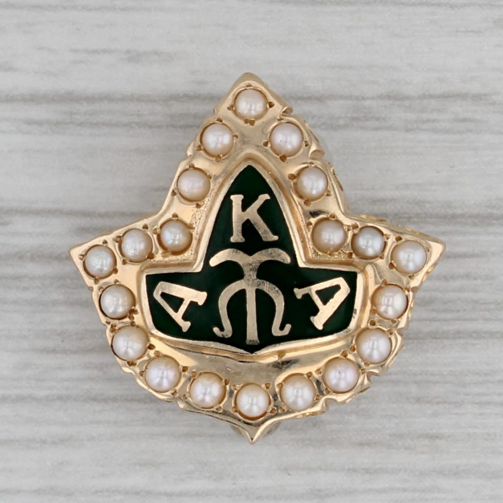 Gray Alpha Kappa Alpha Fraternity Pin 10k Gold Pearl Enamel Leaf Badge