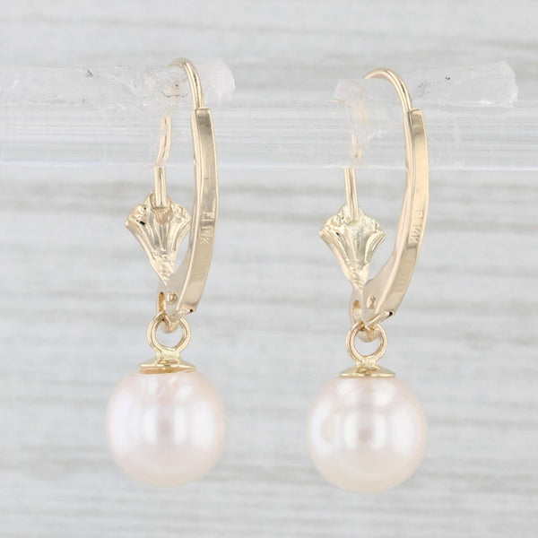 Saltwater Cultured Pearl Drop Earrings 14k Yellow Gold Lever Backs
