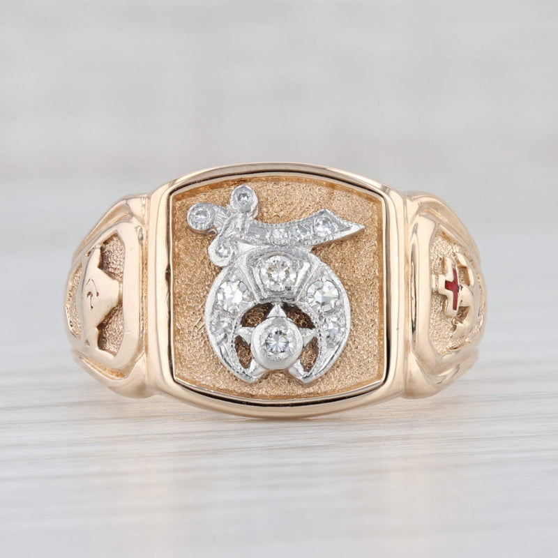 Light Gray 0.15ctw Diamond Shriners Masonic Signet Ring 14k Gold Platinum Size 11.75
