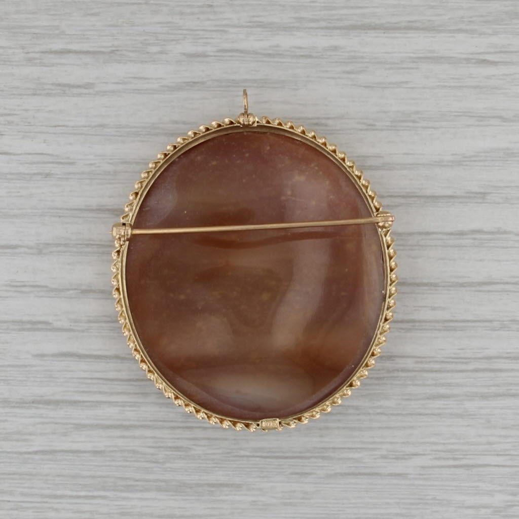 Three Graces Cameo Brooch 14k Yellow Gold Vintage Carved Shell Pendant Pin